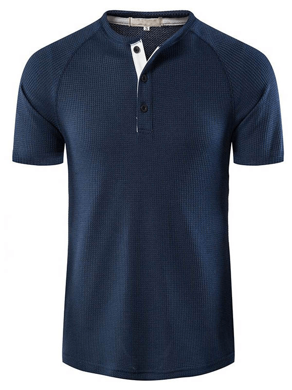 Navy blue short sleeves breathable t-shirt for men, ideal for sports fashion, with a stylish button design - SF1078